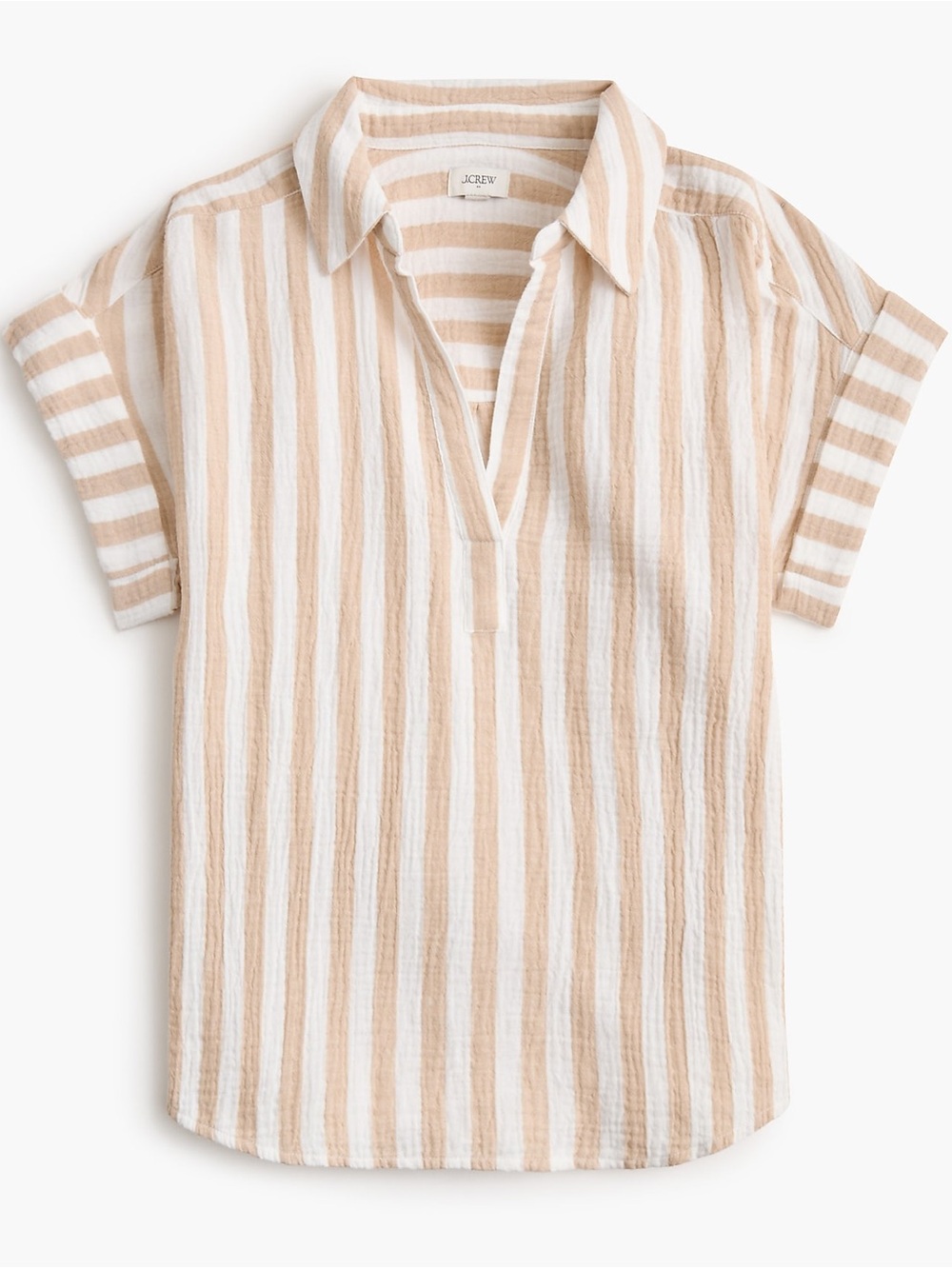 J. Crew White and Beige Striped Popover Top